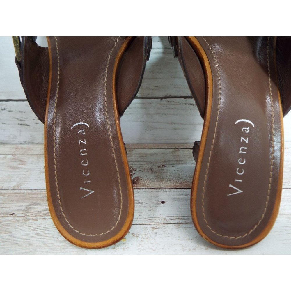 Vicenza Brown Leather Carmen Heeled Mule Sandals Size 39 - Picture 9 of 14